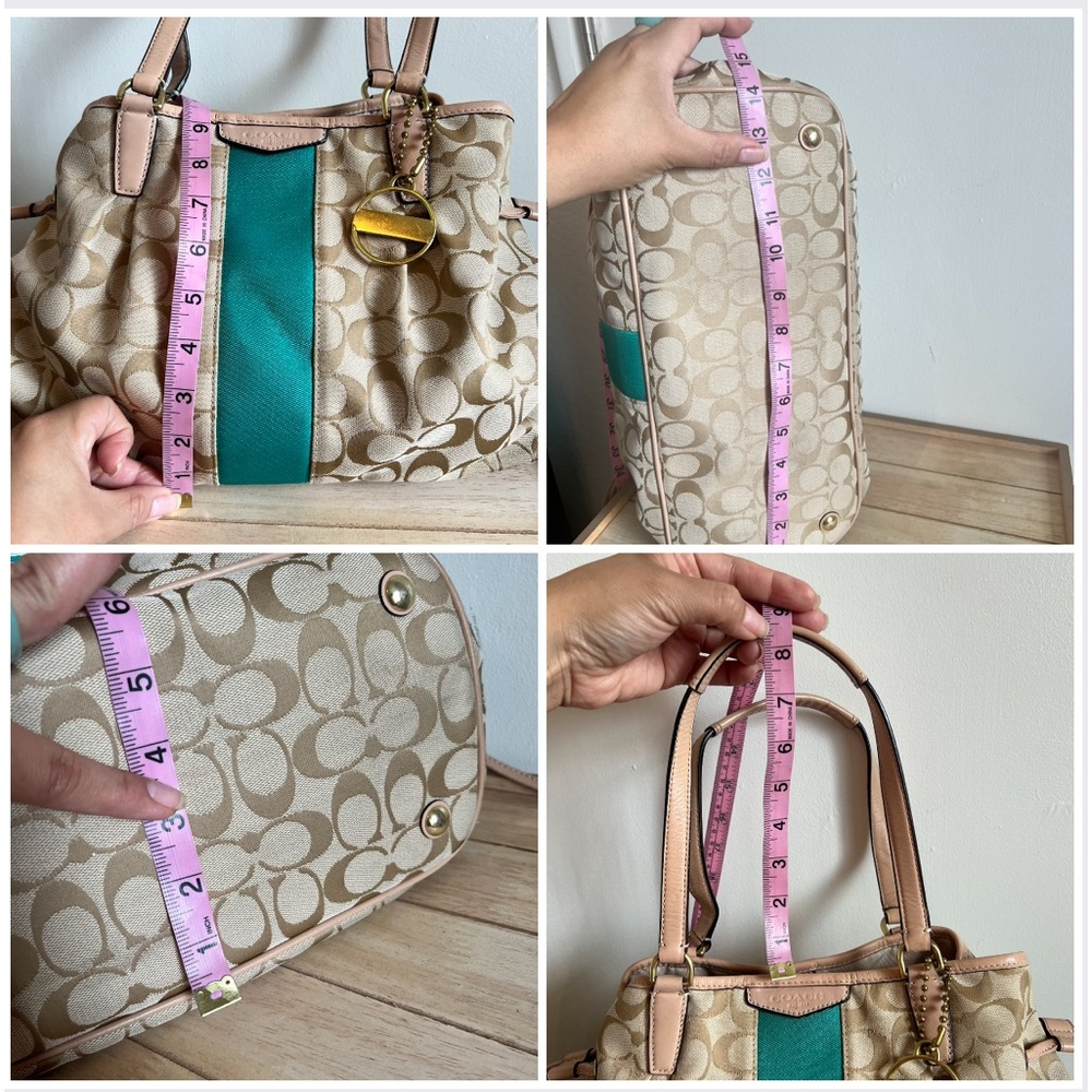 Coach Tan Signature Canvas Tote with Teal Center Stripe - Picture 10 of 16